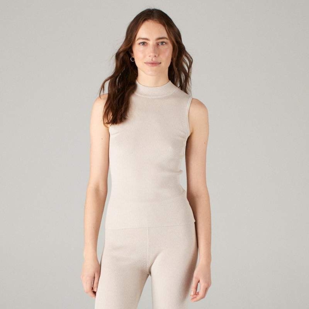 Naadam Silk Ribbed Mockneck Tank - Pebble